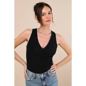 Lulus Kosta Black Ruched Jersey Knit Tank Top - Size S